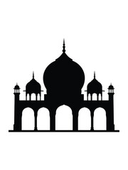 Silhouette of a grand islamic mosque with domes and arches