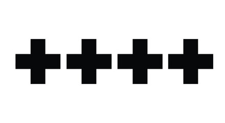 Obraz premium Four bold black plus symbols in a row on a white surface representing addition vector