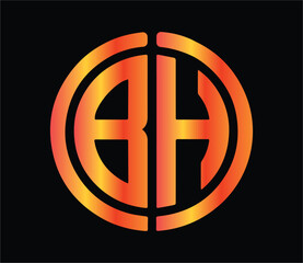 Modern abstract BH monogram logo design with circular shape, gradient orange red colors, creative professional branding emblem on black background