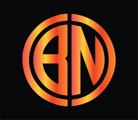Modern abstract BN monogram logo design with circular shape, gradient orange red colors, creative professional branding emblem on black background