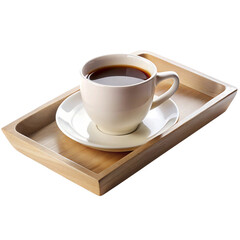 Vector art of a cup of coffee on a saucer, placed on a wooden tray