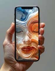 Abstract face on phone screen