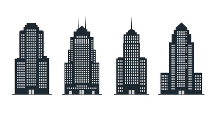 Fototapeta premium Set of four stylized modern skyscrapers in silhouette showing different architectural designs vector