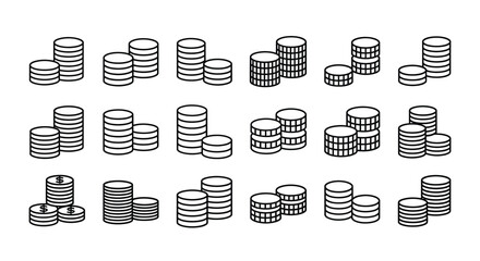 Stack of coins hand drawn style collection financial wealth growth prosperity concept icons vector