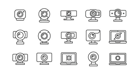 Collection of webcam icons for digital communication and online meetings featuring various styles vector