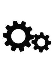 Two black gears meshing together on a white background