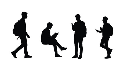 Diverse silhouettes of people engaged with technology and mobile devices vector