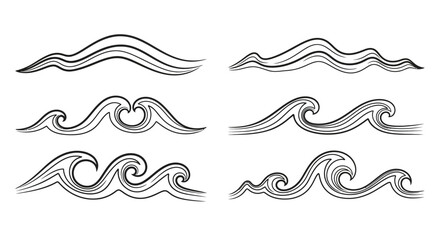 Hand drawn ocean wave elements set abstract swirls artistic strokes water flow vector