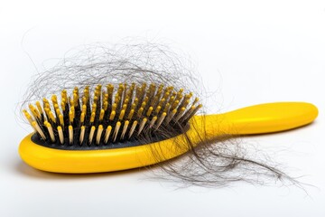 Obraz premium Yellow comb full of dark hair strands