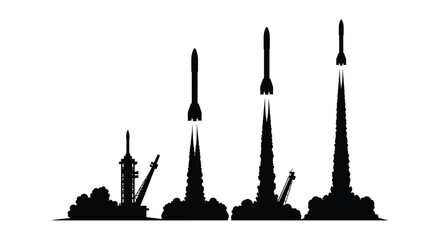 Rocket launch sequence silhouette series four stages of spacecraft ascent vector