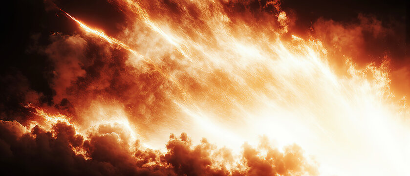 Fiery abstract clouds with intersecting glowing energy beams, creating a dramatic scene full of power, force, and tension.