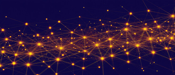 Fototapeta premium Futuristic abstract network with nodes connected in triangular patterns, representing technology, data, and digital connections.