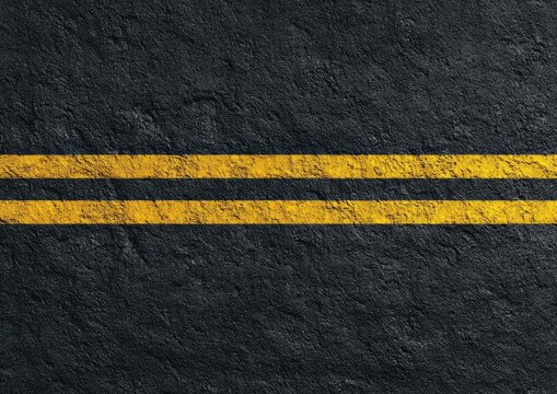 Dark asphalt texture with two parallel yellow lines