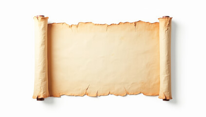 an unwrapped roll of old antique papyrus on a white background isolated