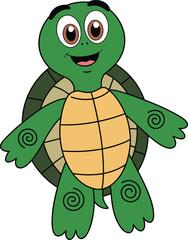 Cute and Happy Baby Turtle Character with Big Eyes, A Perfect and Friendly Mascot for Children's Products, Education, or a Fun Illustration.