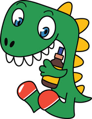 Cute and Thirsty Baby Dinosaur Character Holding a Bottle, a Fun and Playful Illustration for Children's Products, Education, or a Mascot.
