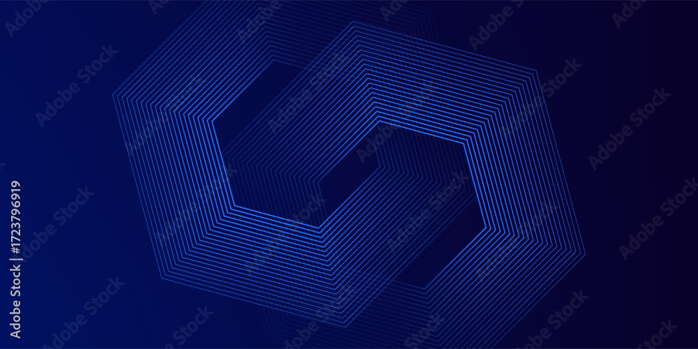 Wall mural dark blue background with hexagon geometric lines pattern. abstract shiny hexagon lines. futuristic 