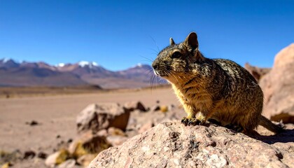 A rodent sits atop a rock in a desert landscape