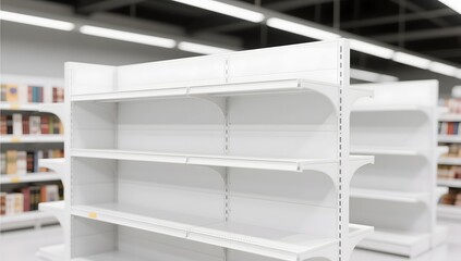 Empty White Shelves in Modern Retail Store with Soft Lighting