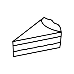 Outline drawing of a slice of layered cake on transparent background