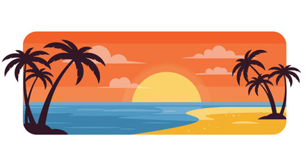 Tropical Beach Sunset with Palm Trees and Calm Ocean Waters.