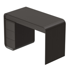 A sleek and contemporary dark brown desk features a minimalist design with three drawers, perfect for a modern office.