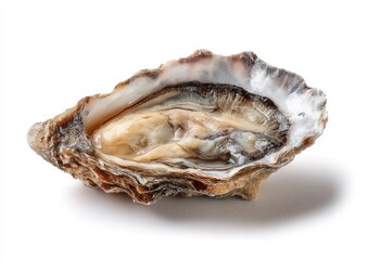 Single oyster, open, on white