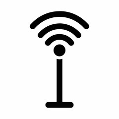 Antenna icon shows wifi signal symbol with circular waves, a representation of wireless connectivity. Antenna icon for digital communication with device connecting to digital network,