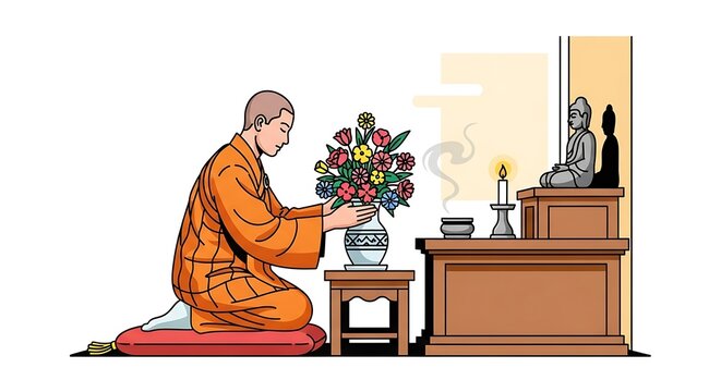 Monk arranging flowers. (2)