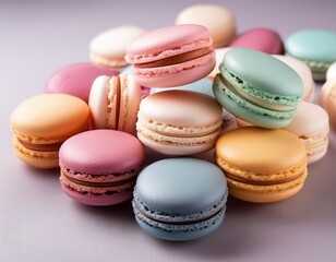 Obraz premium colorful french macarons with creamy filling in various flavors and pastel shades