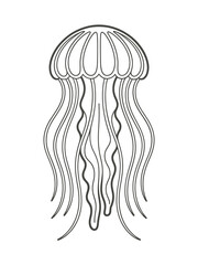 Stylized outline drawing of a jellyfish with flowing tentacles