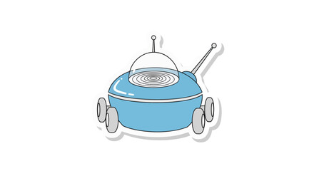 Obraz premium Stylized Cartoon Lunar Rover Exploring Celestial Terrain with Light Blue Exterior