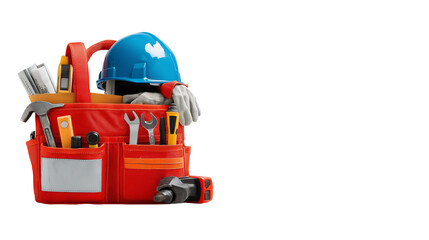 Fototapeta premium Construction Tool Bag with Safety Helmet and Equipment Isolated on Transparent Background