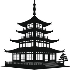Black silhouette of building icon white background.




