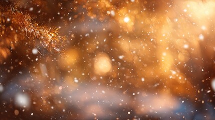 precipitation. Delicate snowflakes drifting through amber light, forming a dreamy bokeh backdrop of winter serenity. travel magazines.