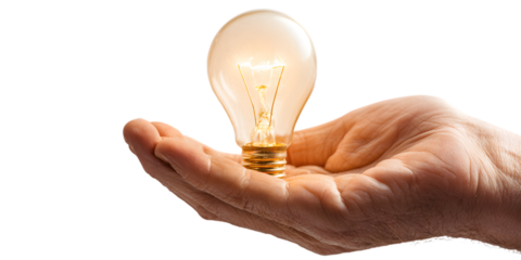 Hand Holding Glowing Light Bulb,  Idea, Innovation, Solution