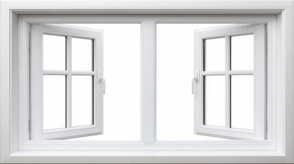 Fototapeta premium White window frame, modern minimal style, double pane, open glass, clean interior, bright light, home decor