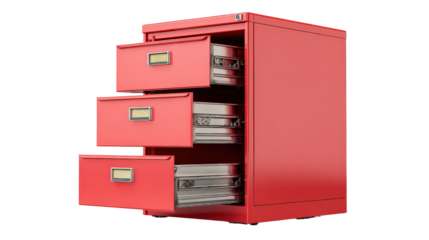 Side view of filing cabinet showing drawer tracks background isolated on a Transparent background, PNG file.