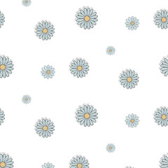 Seamless Daisy Flower Pattern on White Background &ndash; Minimal Floral Vector Design