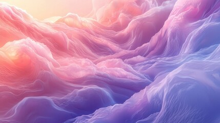 Fototapeta premium Abstract illustration of flowing waves or clouds in an ethereal landscape with soft pink and purple gradient colors crea