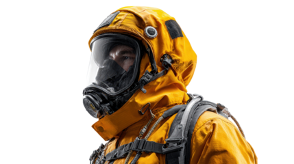 Side view of firefighting suit showing protective layers background isolated on a Transparent background, PNG file.