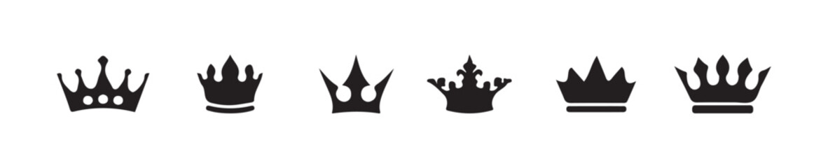 Crown icon set, collection different crown sign, Crown Silhouette Icon Set for King, Queen, black crown symbol collection,  vector illustration  EPS 10