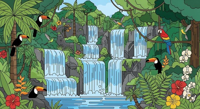 Waterfall Jungle Scene.