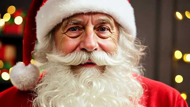Santa Claus sits in the warehouse of his factory and keeps a record of gifts. Warehouse of gifts of Santa Claus. Accounting and distribution Christmas gifts for all children on the planet.
