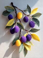 Hand-stitched plum branch with leaves