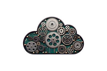 Cloud computing concept with gears and circuit board isolated on transparent background
