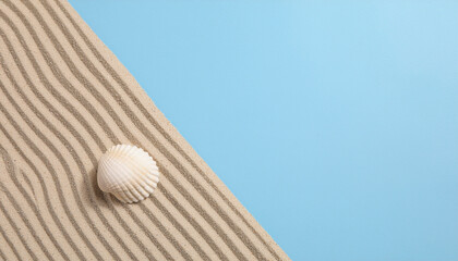 Diagonal Sand with Single Shell — Minimal Beach Banner — Pastel Blue