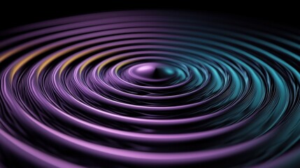 Abstract design with concentric circles creating movement, gradient effect in purple, blue, teal, pink, gold, and black,