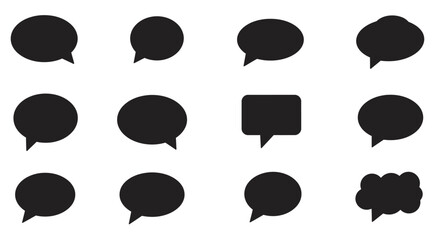 Collection of Black Speech Bubbles in Various Shapes and Styles.
