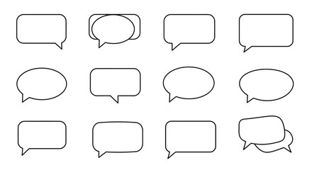 Obraz premium Collection of Black Outline Speech Bubbles with Pointed Tails.